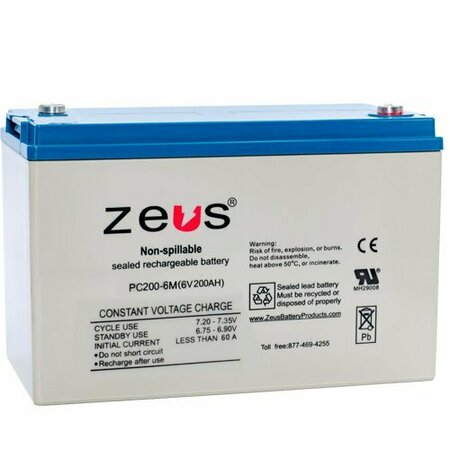 ZEUS BATTERY PRODUCTS 200Ah 6V M6 Sealed Lead Acid Battery PC200-6M